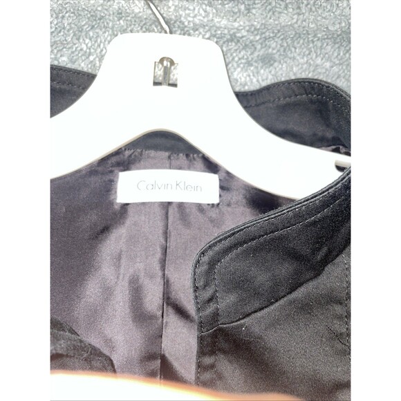 Calvin Klein Dress 12 Black Knee Length‎ Shirt Belted Button Front Lined Career - Picture 6 of 10